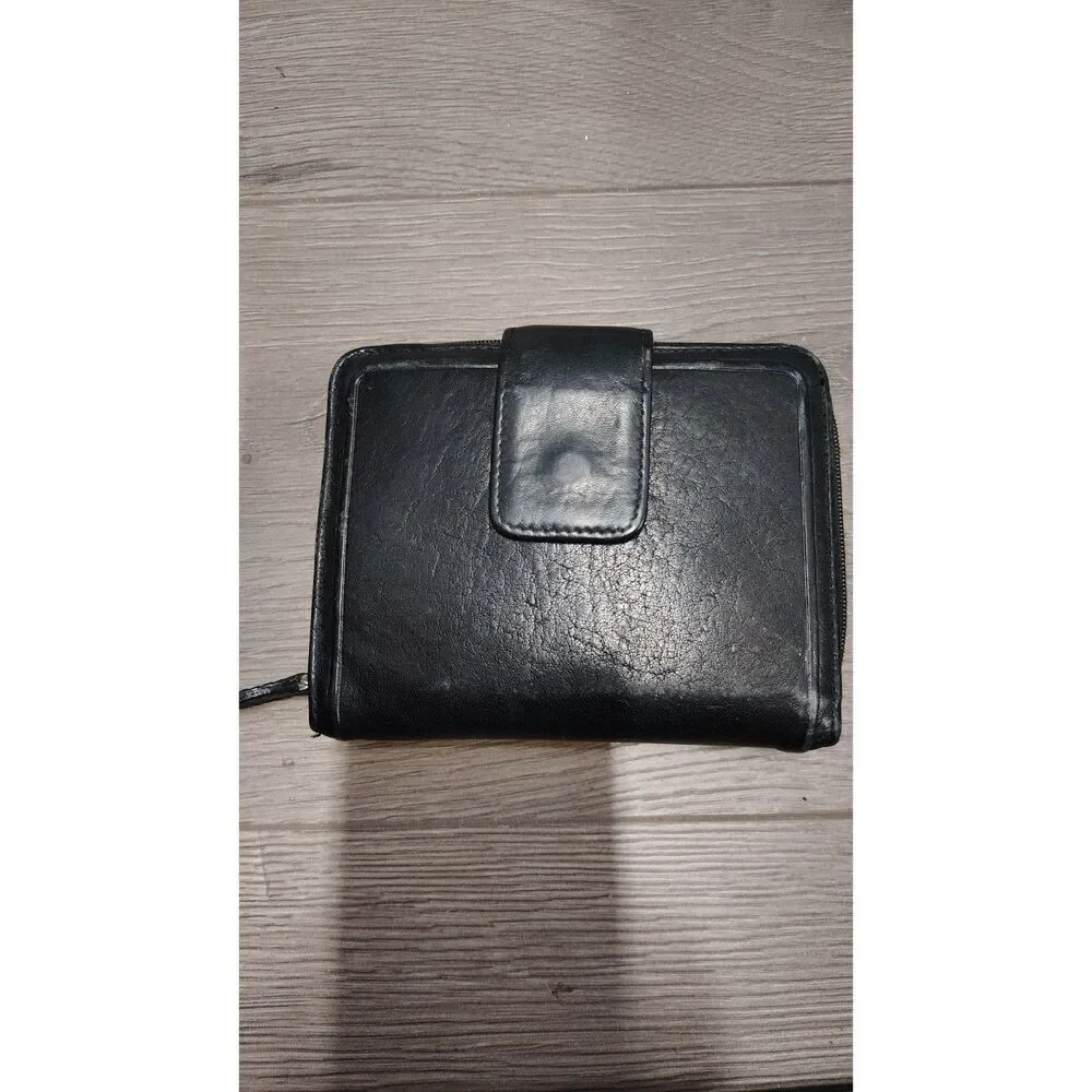 Rolfs Black Leather tri fold‎ multi compartment wallet